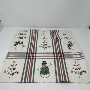 Set Of 4 St Nicholas Square WOVEN SNOWMAN Plaid Christmas Holiday Placemats